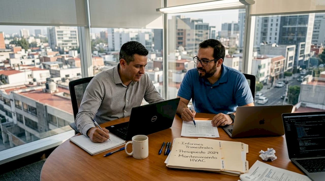 Responsables de instalaciones organizando el plan de mantenimiento