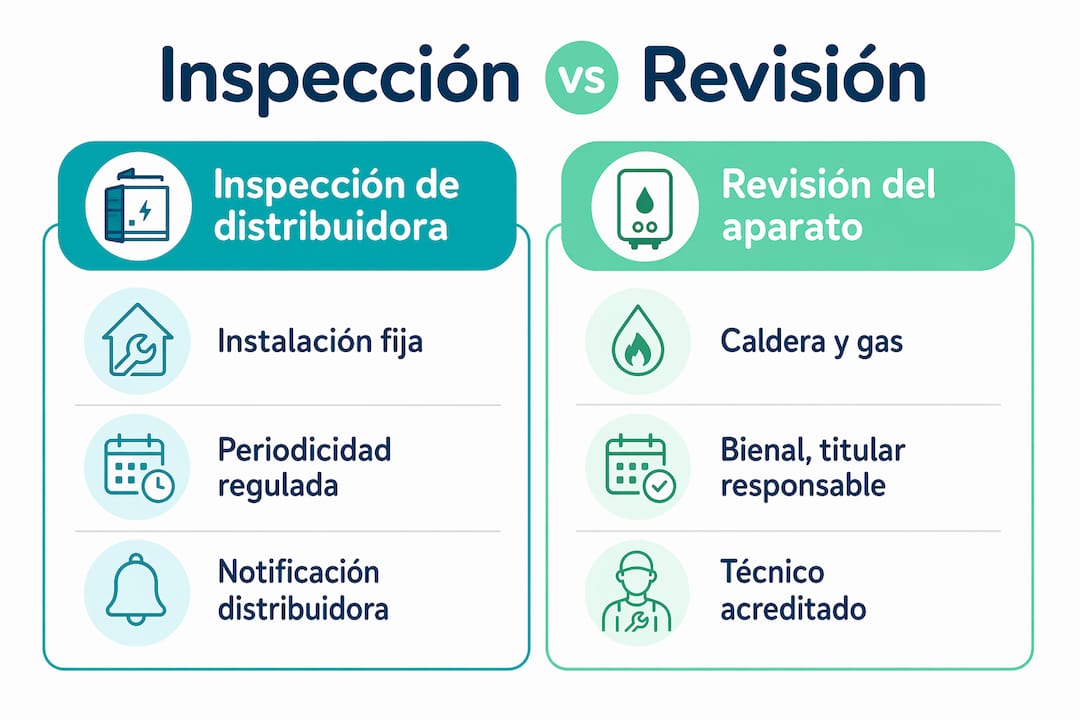Significado de revisión obligatoria para tu caldera o instalación de gas 4 Infografía: diferencias entre la inspección y la revisión del gas