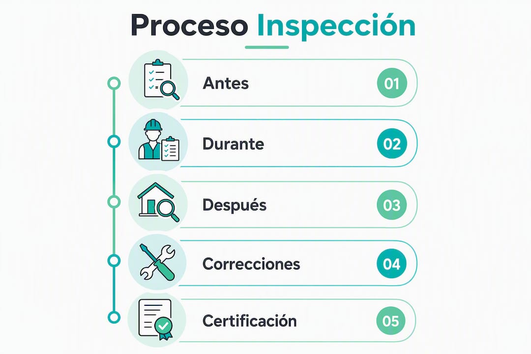 Infografía que explica paso a paso las fases del proceso de inspección oficial