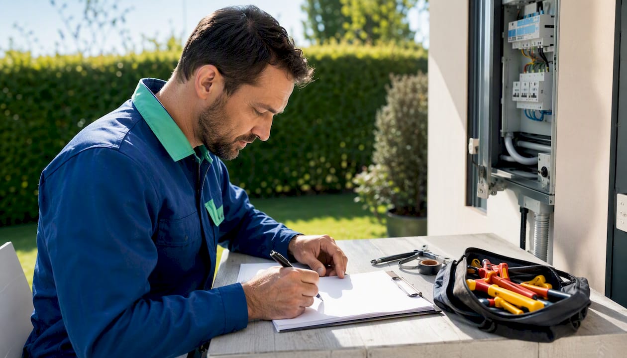 Especialista validando y firmando el certificado de instalación eléctrica
