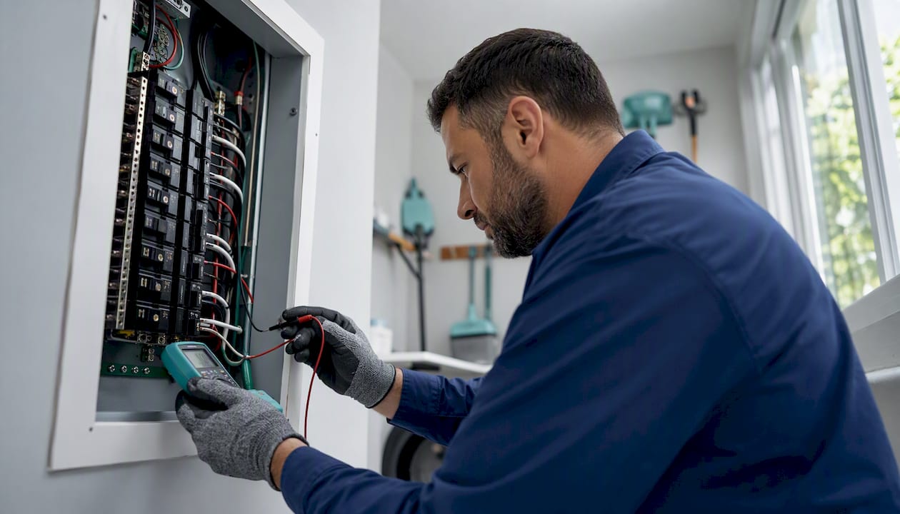Técnico revisando el cuadro eléctrico