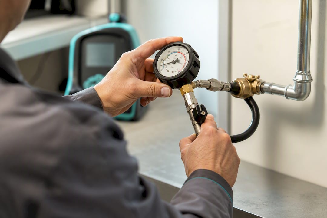 Técnico tomando presión en tubería de gas