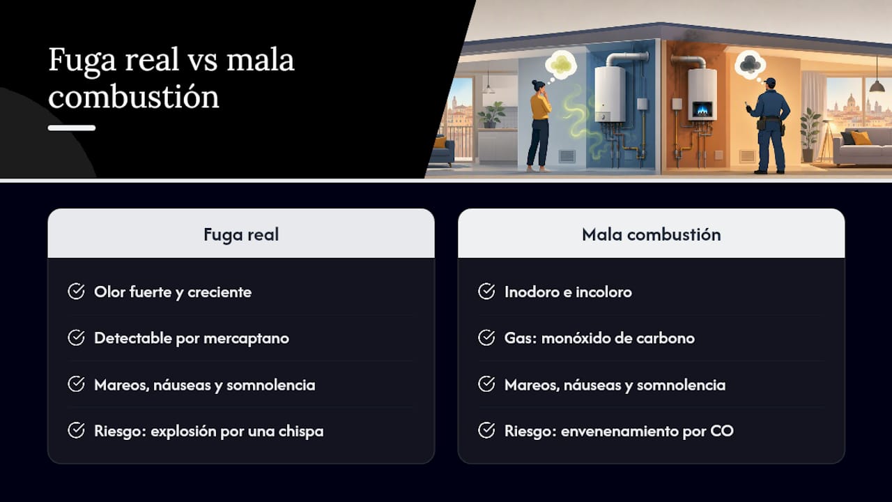 Comparación entre fuga de gas y combustión deficiente