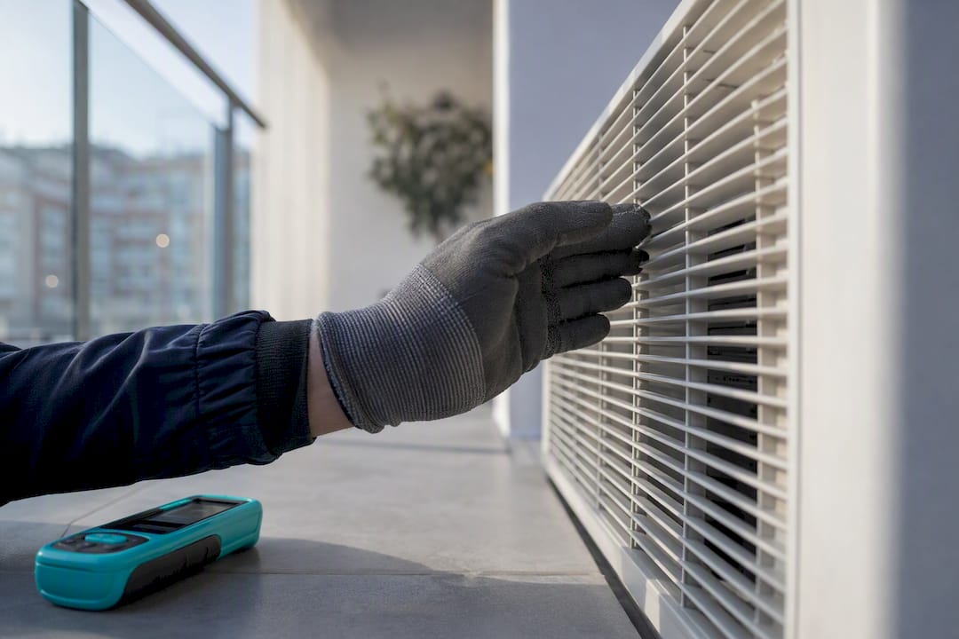 Técnico revisando el aire de una bomba de calor