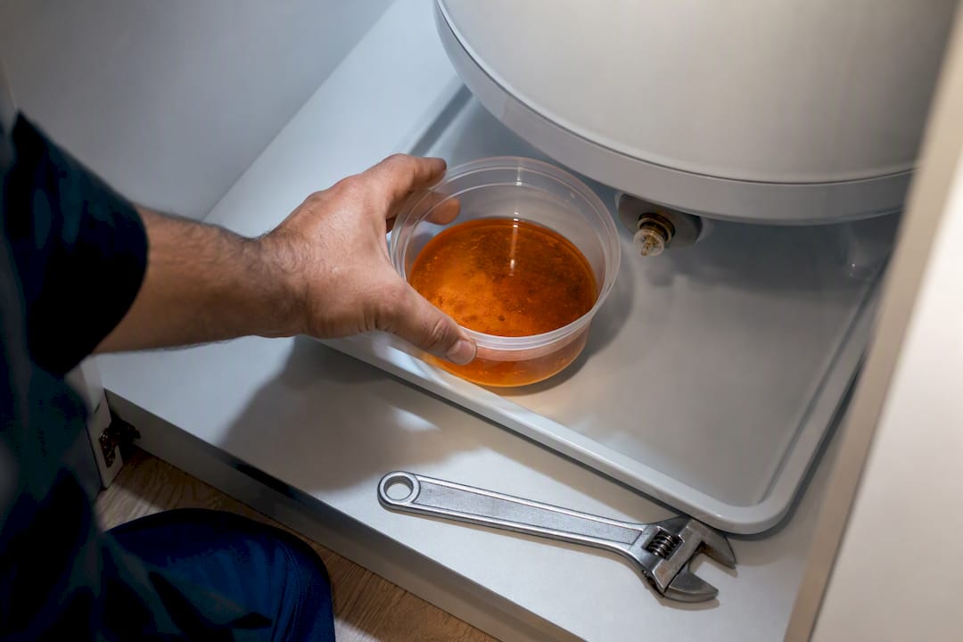 Termo eléctrico pierde agua: causas y cómo actuar ya 3 Agua oxidada cerca del depósito corroído