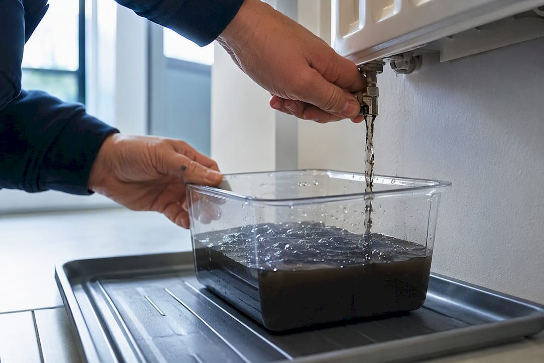 Radiador frío por abajo: causas reales y cómo solucionarlo 2 Agua turbia recolectada durante el purgado