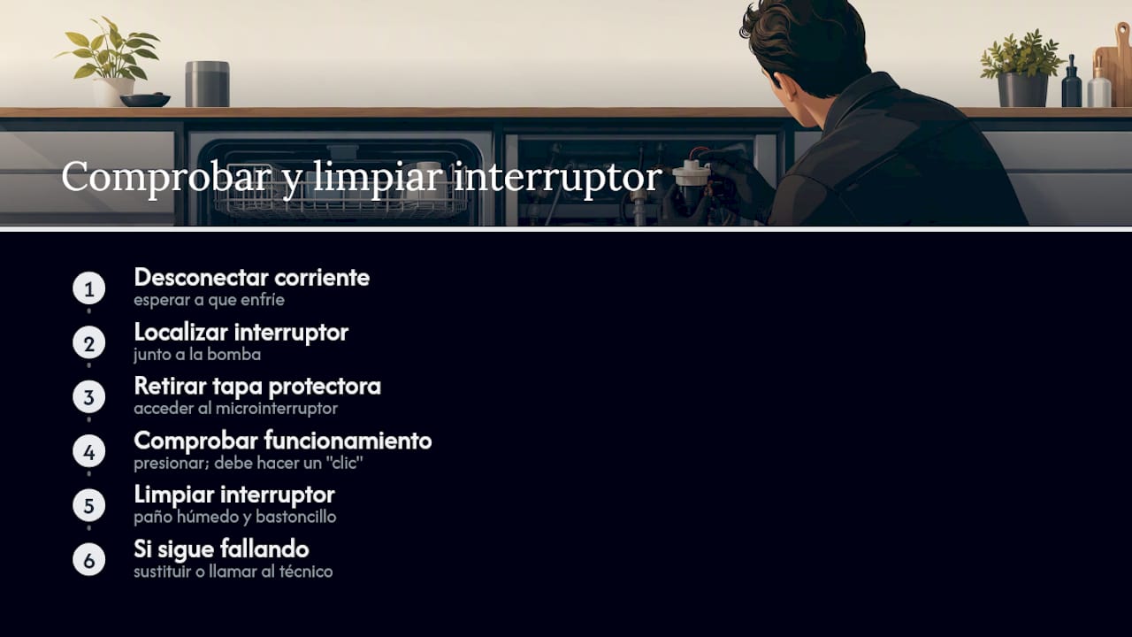 Comprobación y limpieza del interruptor de la bomba de desagüe — overview diagram