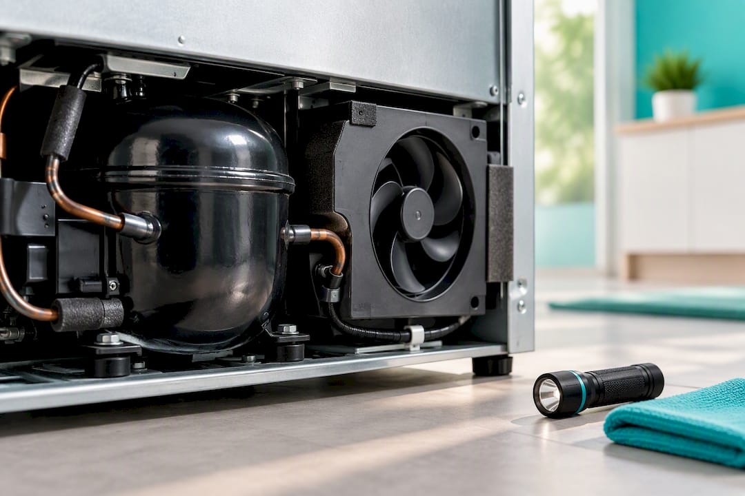 Frigorífico Samsung no enfría abajo: causas y solución 3 Detalle del compresor y ventilador del refrigerador