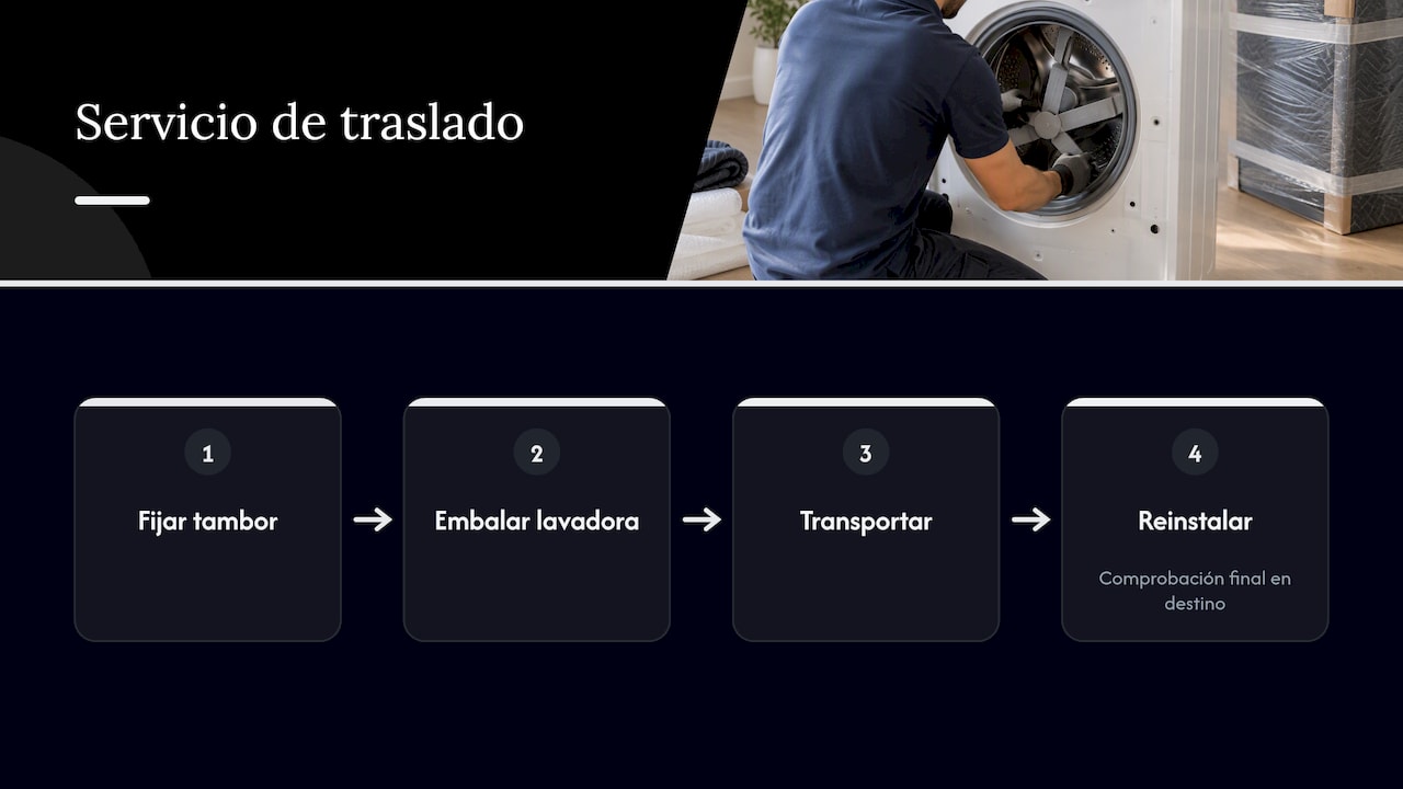 Cómo bloquear el tambor de la lavadora antes de un traslado 4 Servicio profesional de inmovilización y transporte seguro — overview diagram