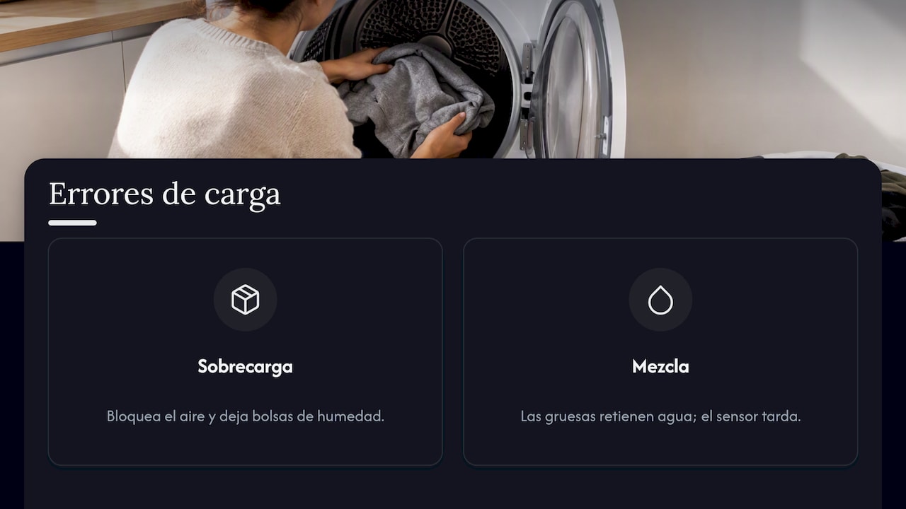 Carga excesiva y mezcla de prendas alargan secado