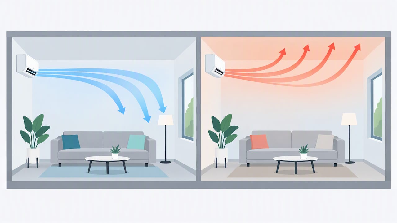 Circulación del aire frío y caliente dentro de una habitación