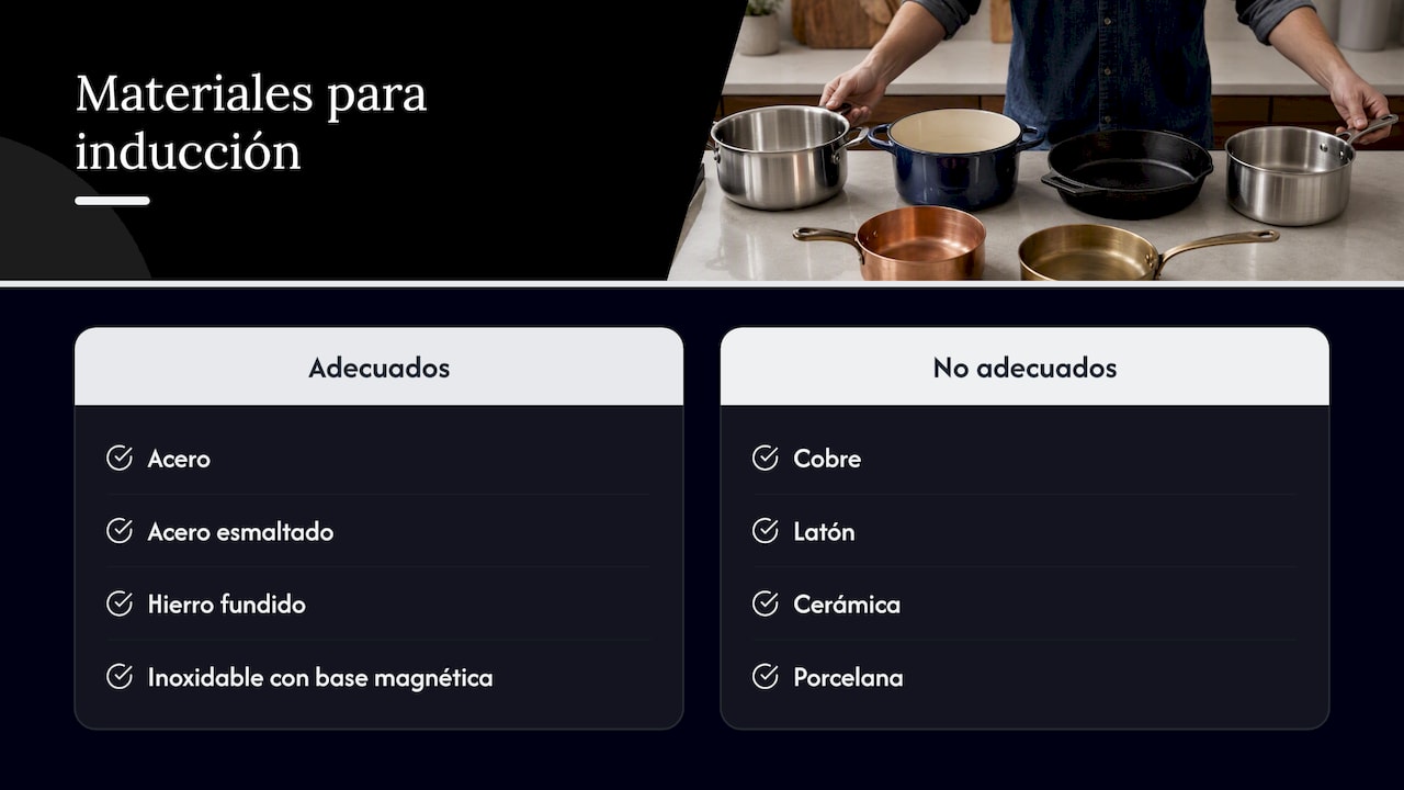 Materiales adecuados y no adecuados para inducción