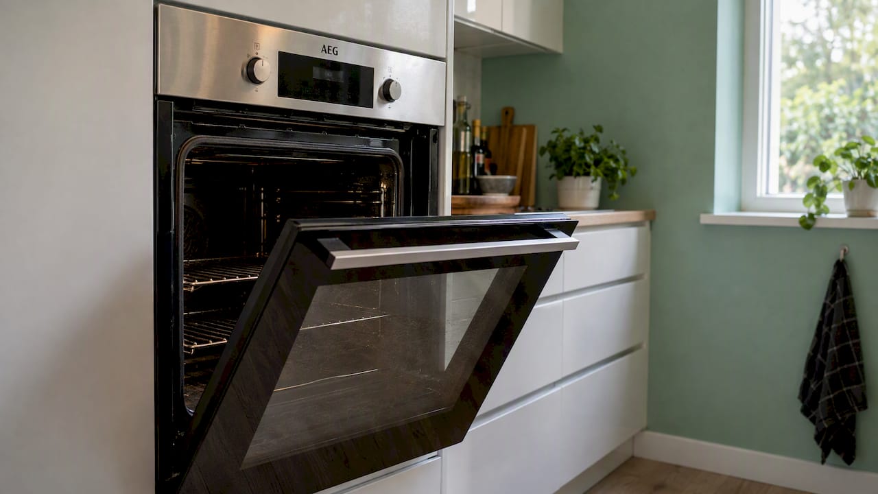 Horno empotrado AEG con la puerta entreabierta