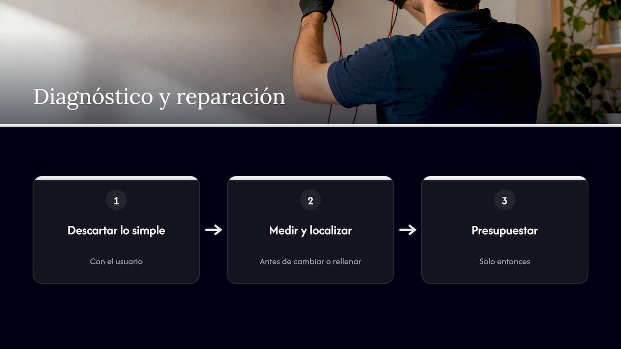 Split que tira aire caliente: causas y qué hacer 3 Nuestra visión: por qué el diagnóstico va antes que la reparación — overview diagram